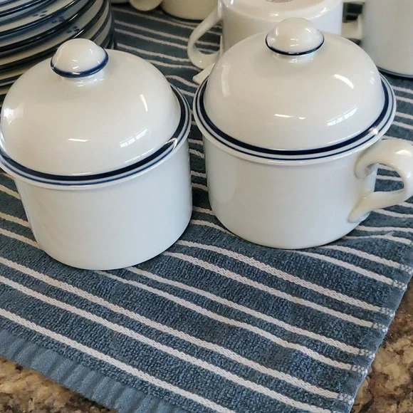 Dansk Bistro Fredriksborg Blue Coffee Mugs Saucers Cream Sugar Set of 30 - Picture 6 of 12